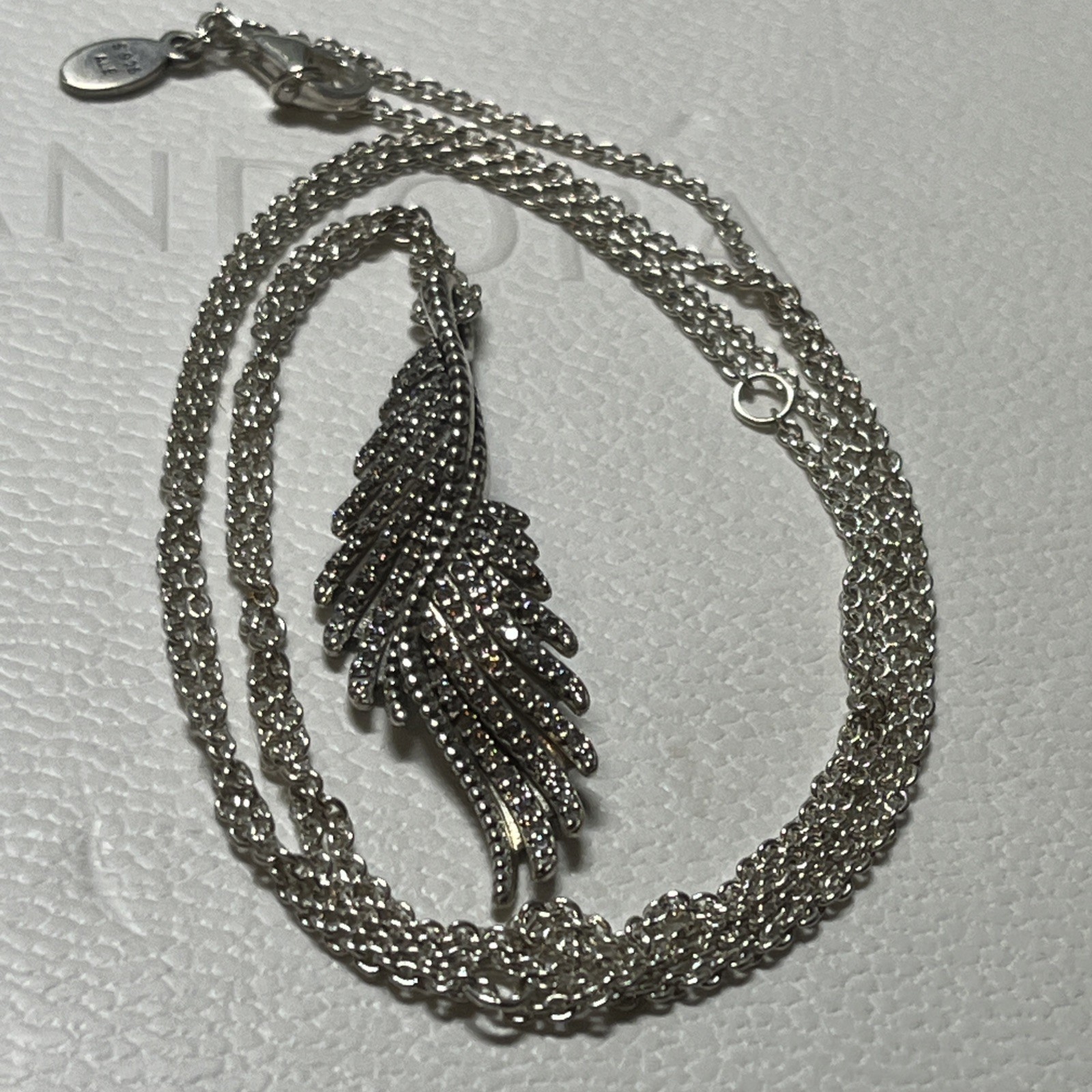 Genuine Pandora Silver Majestic Feathers Pendant Necklace 70cm