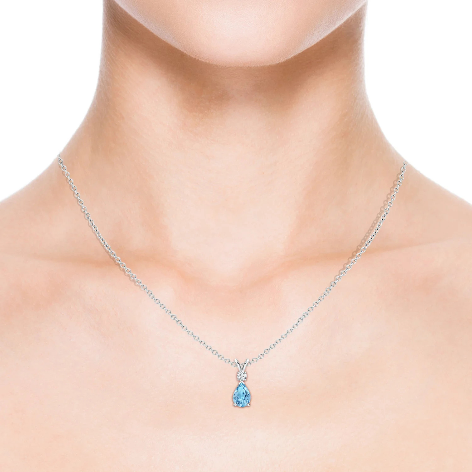 Angara Natural Swiss Blue Topaz Teardrop Pendant Necklace with Diamond in Silver