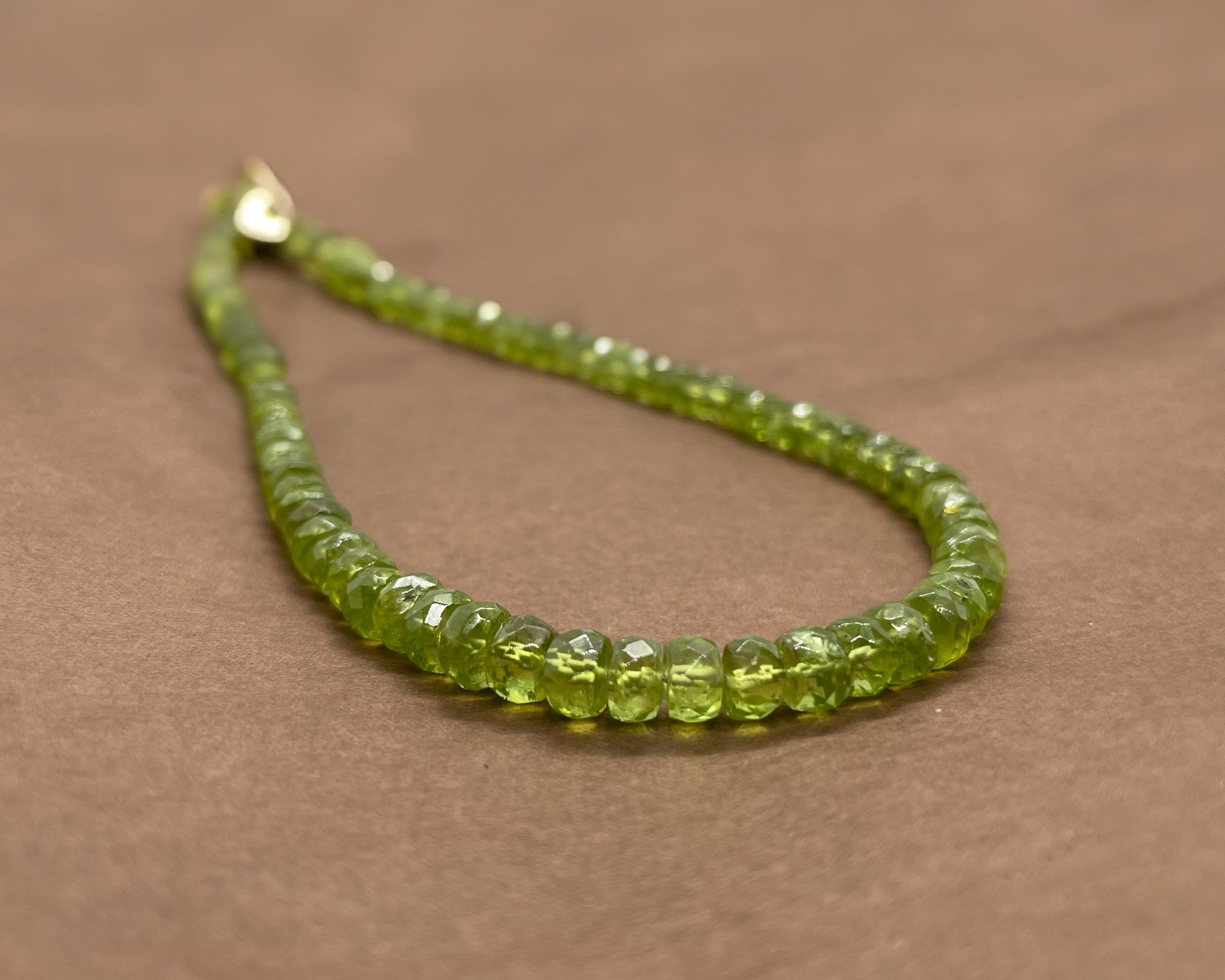 Natural Peridot Necklace with 9K Solid Gold Clasp 16.5″