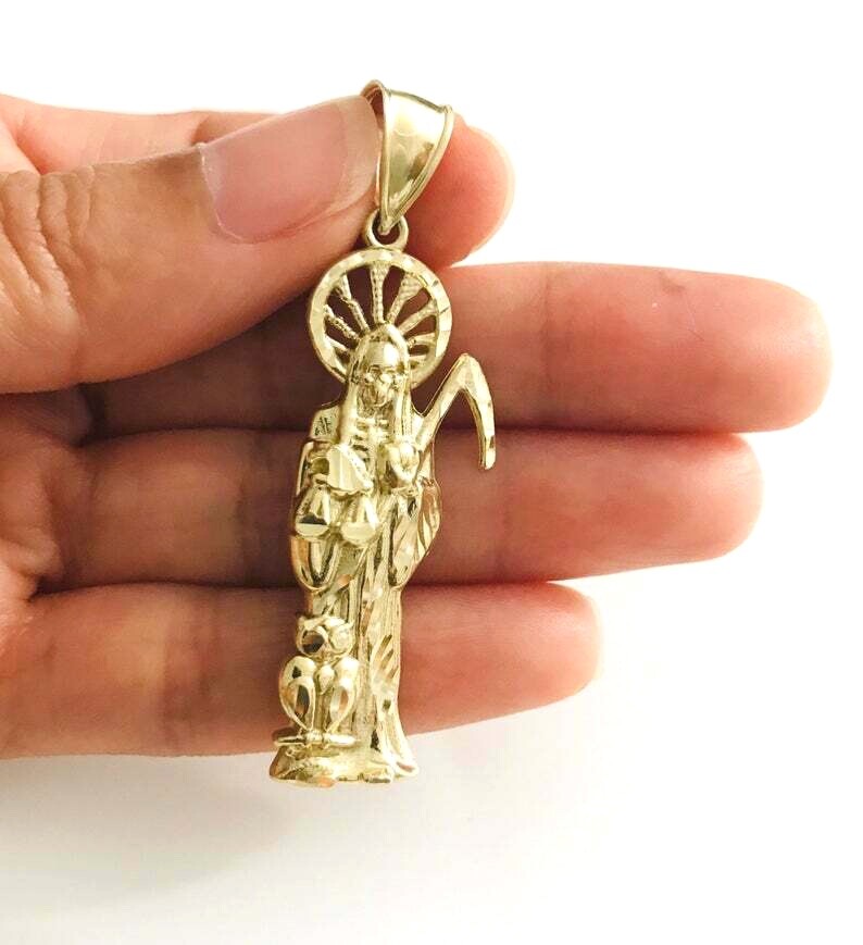 10K SOLID GOLD GRIM REAPER PENDANT- 55mm / 2.1 inches GOLD SANTA MUERTE – GP32
