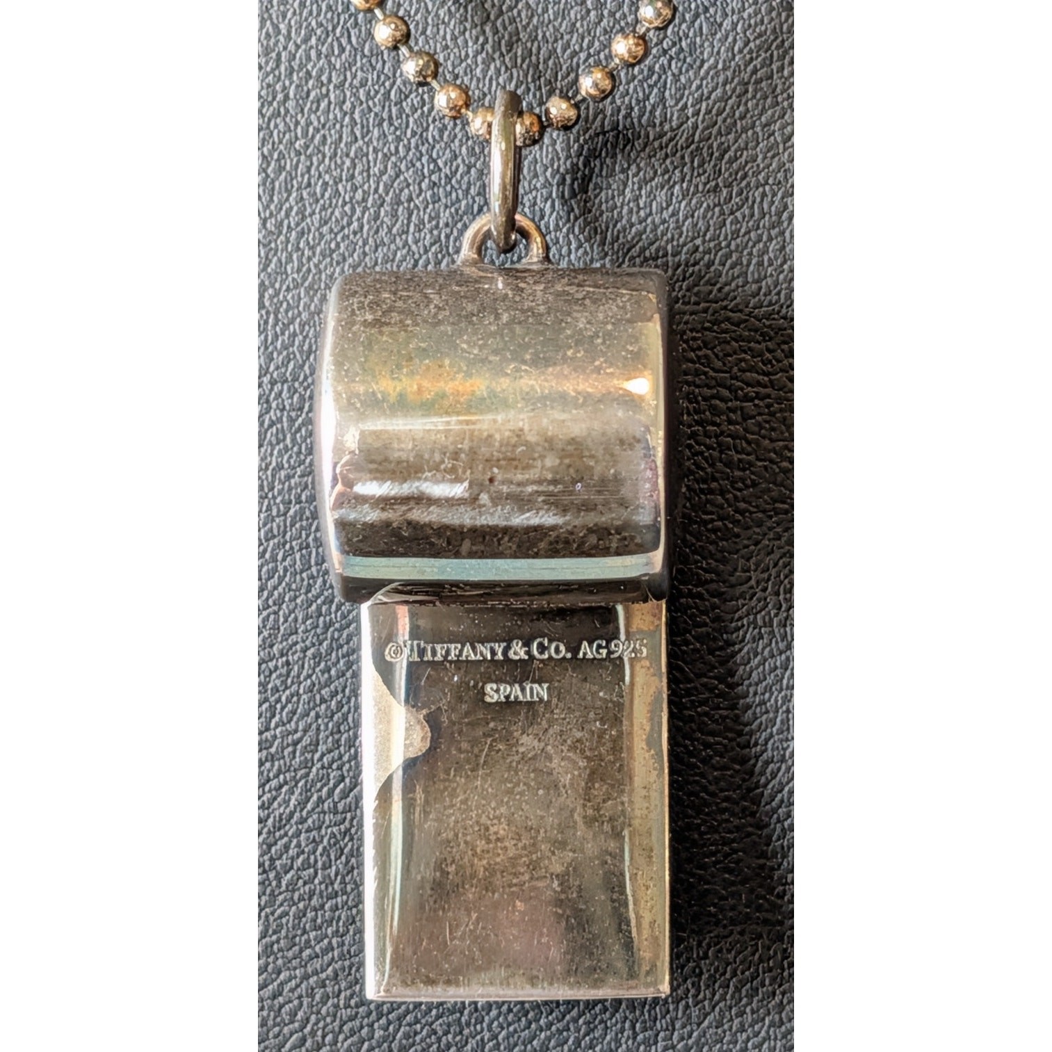 Tiffany & Co 925 Sterling Silver Whistle Charm Pendant Ball Chain Necklace 1837
