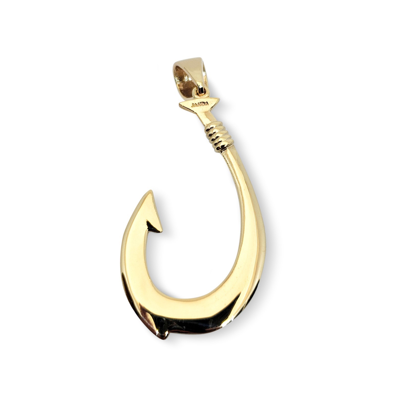 Real 18K Yellow Gold Fish Hook Pendant All Sizes Hawaiian Fish Hook Jewelry
