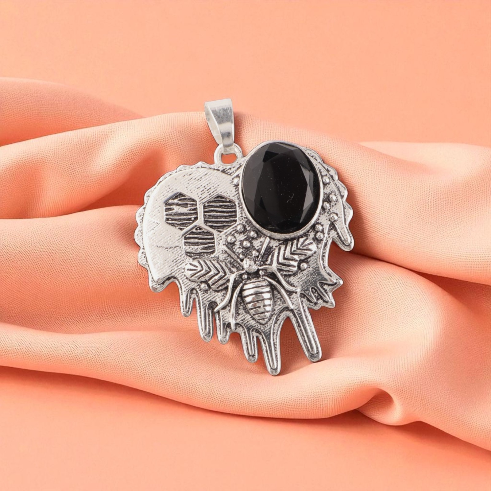 Natural Black Onyx Sterling Silver Mother Anniversary Bezel Engagement Pendant