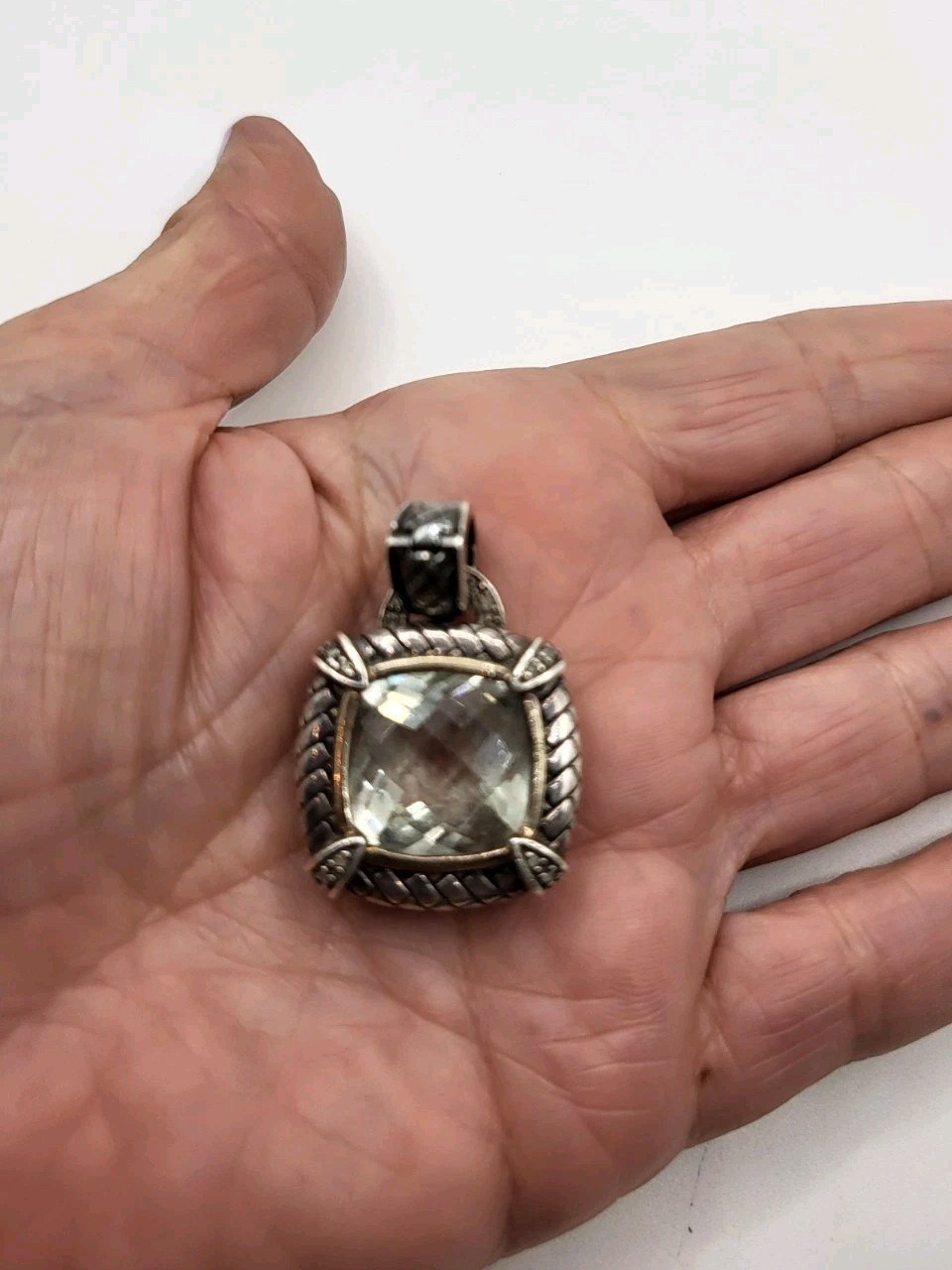 TOWN & COUNTRY T&C Faceted Aquamarine Detailed 14k & Sterling Pendant Enhancer