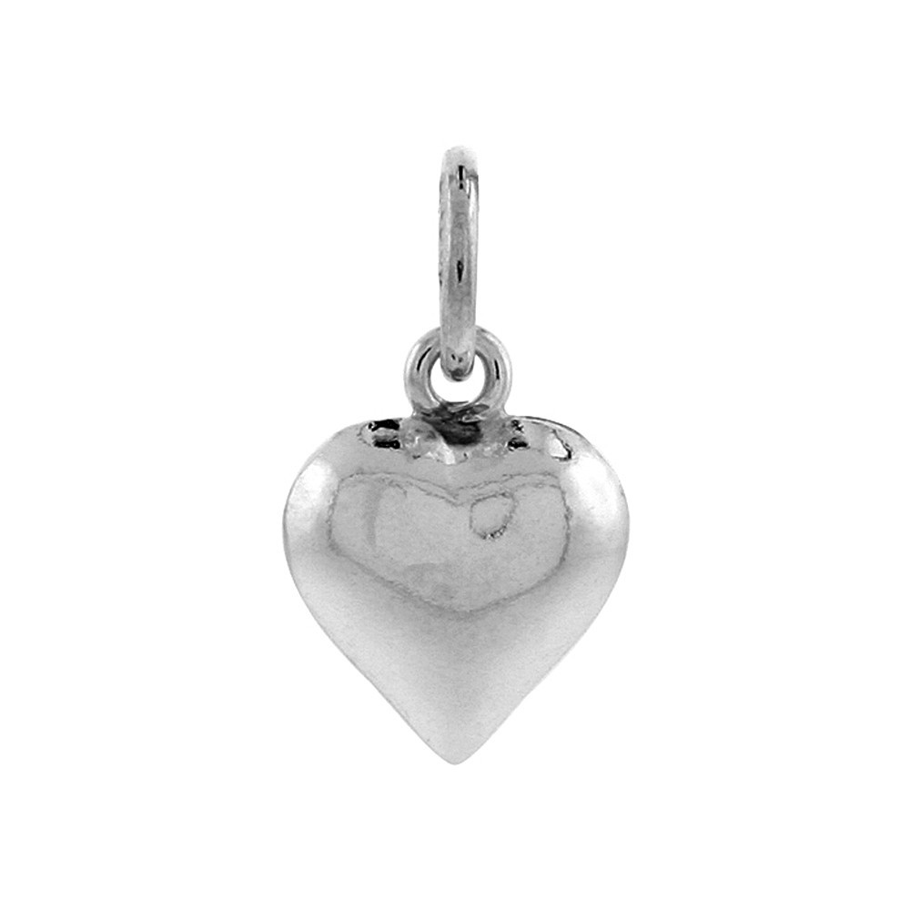 925 Sterling Silver High Polished Puffed Heart Pendant 3/8 Inch (10mm) Tall