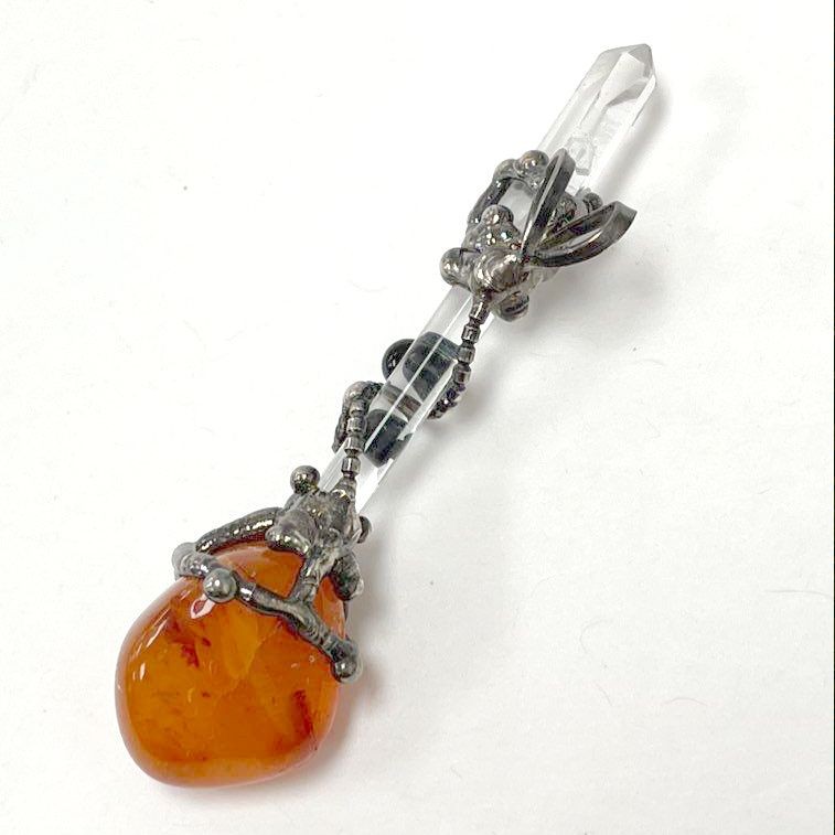Vintage Silver-Tone Scepter Pendant With Quartz, Carnelian & Onyx