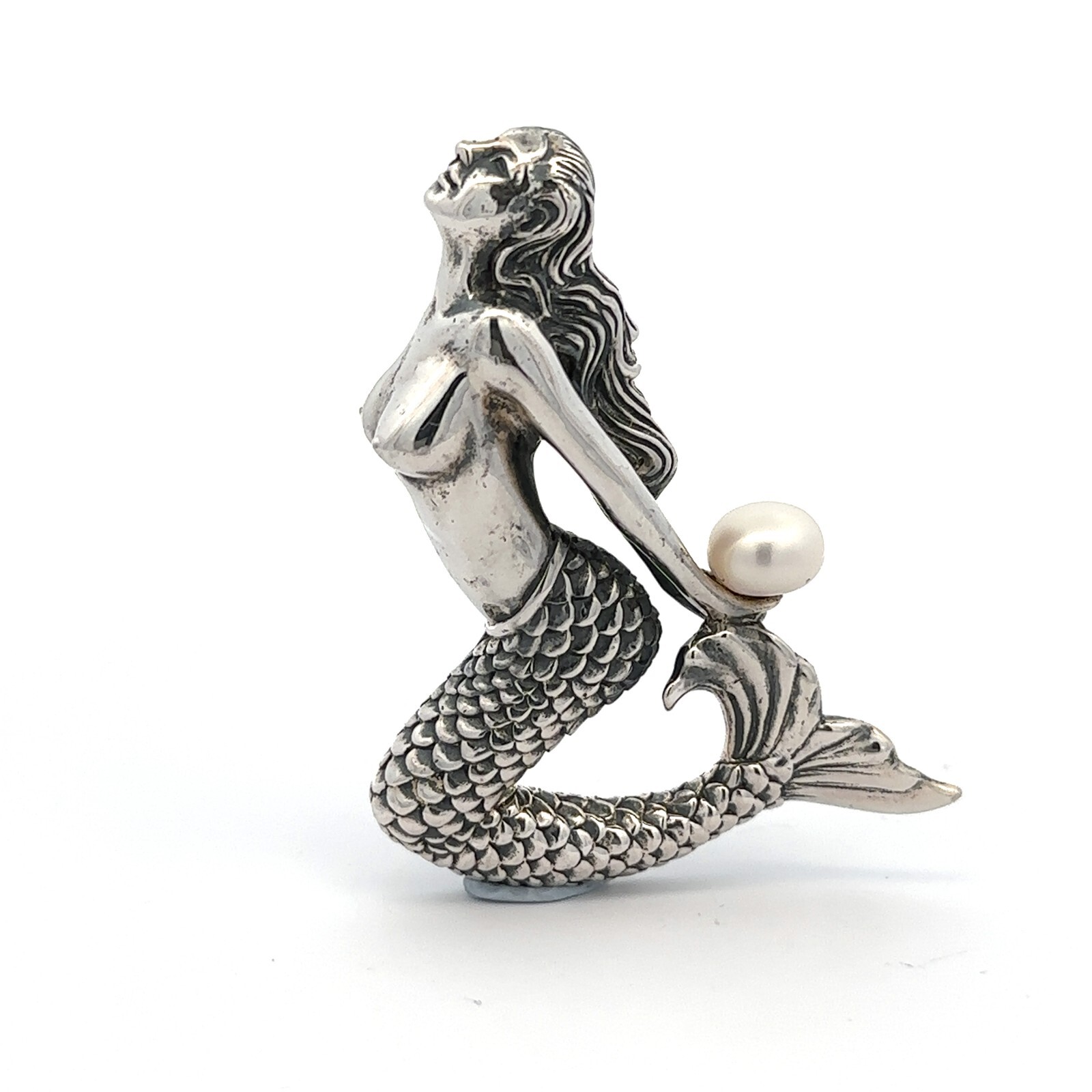 Sterling Silver Mermaid Pendant/Slide W/FWP Designer Signed (1 3/4 x 2 1/4 Inch)