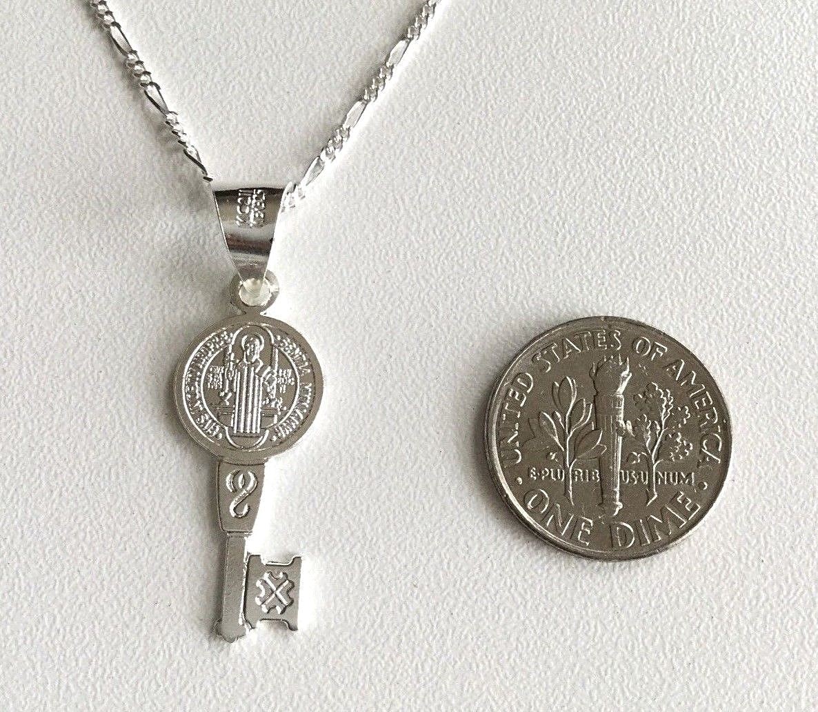 STERLING SILVER SAINT BENEDICT KEY 18″/CADENA DE SAN BENITO LLAVE 18″ – 32x11mm
