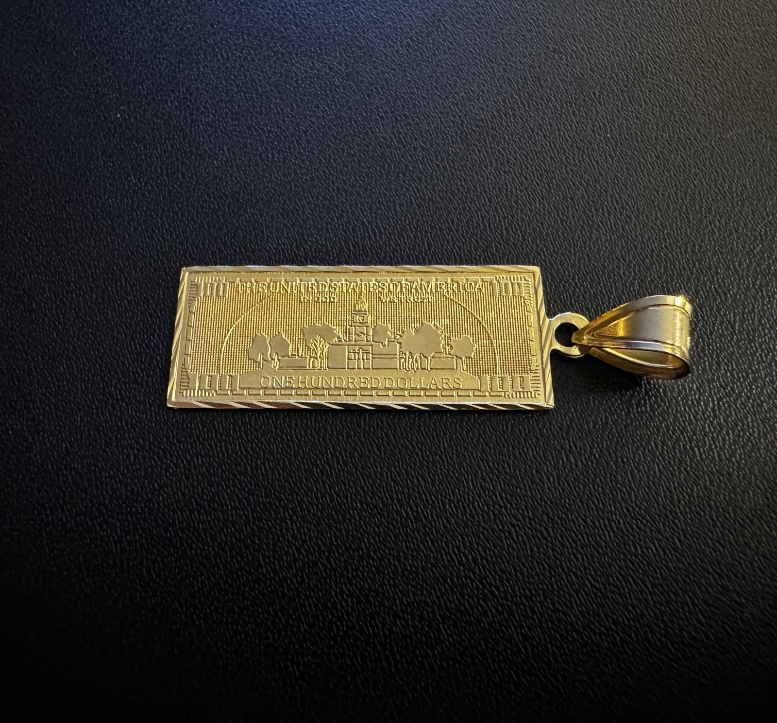 Supreme $100 Dollar Bill Pendant in 1.8g 14K Yellow Gold FW17