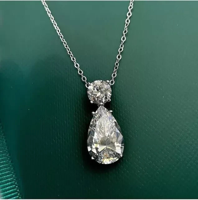 4Ct Pear Cut Real Moissanite Solitaire Pendant Necklace 925 Sterling Silver