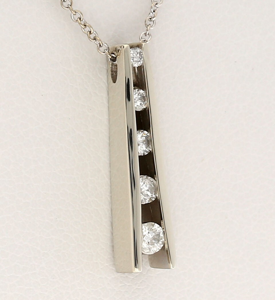 Diamond Journey Pendant Necklace .30CT 14K White Gold 16” Chain