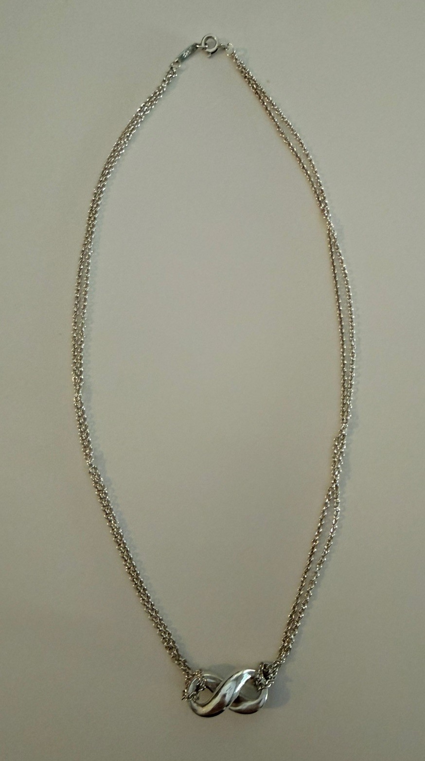 Tiffany & Co. Infinity Double Chain Necklace Pendant 16″ Silver