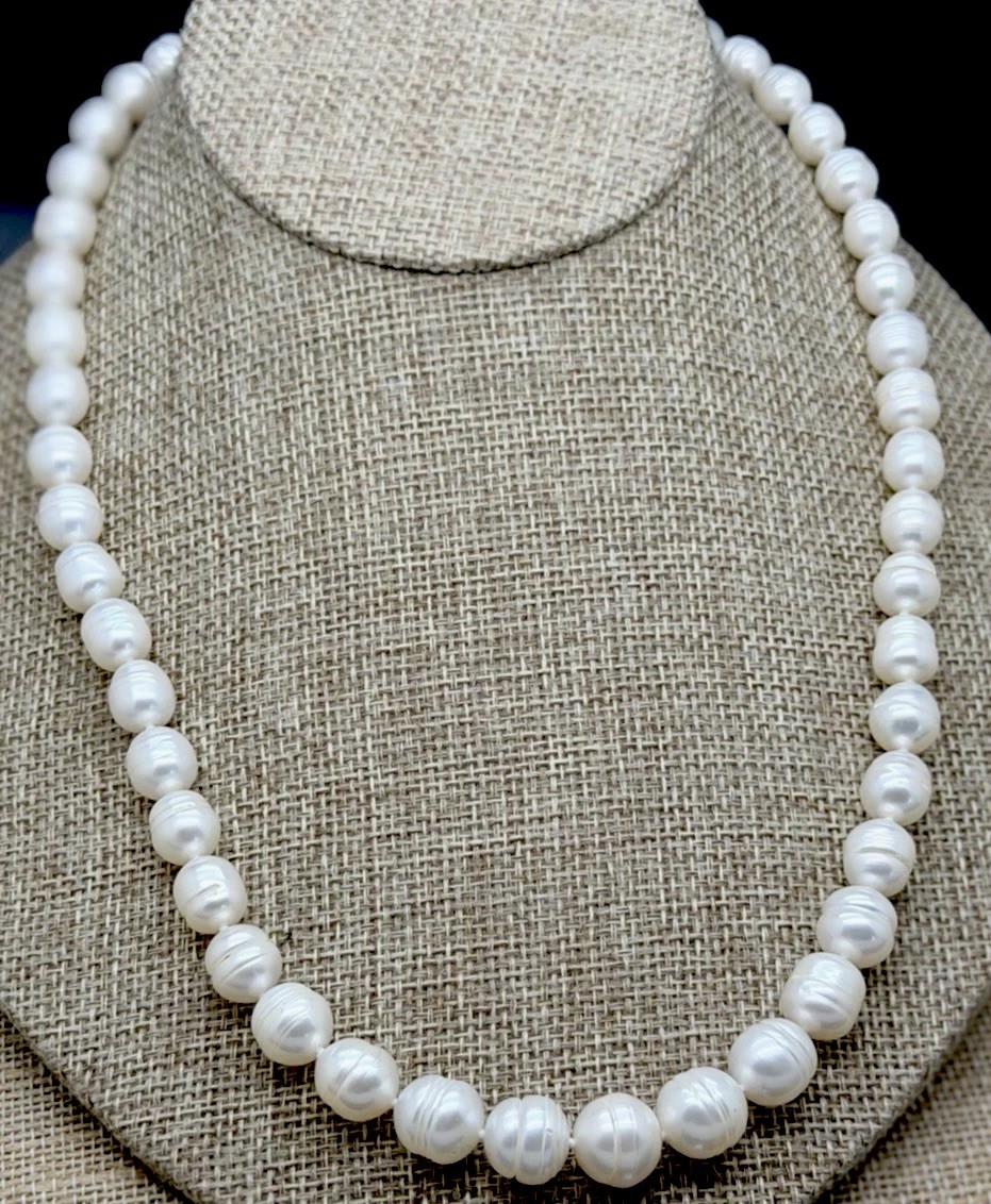 Honora STERLING SILVER 9-10MM RING PEARL BRILLIANT WHITE CULTURED PEARL 20″ NIB