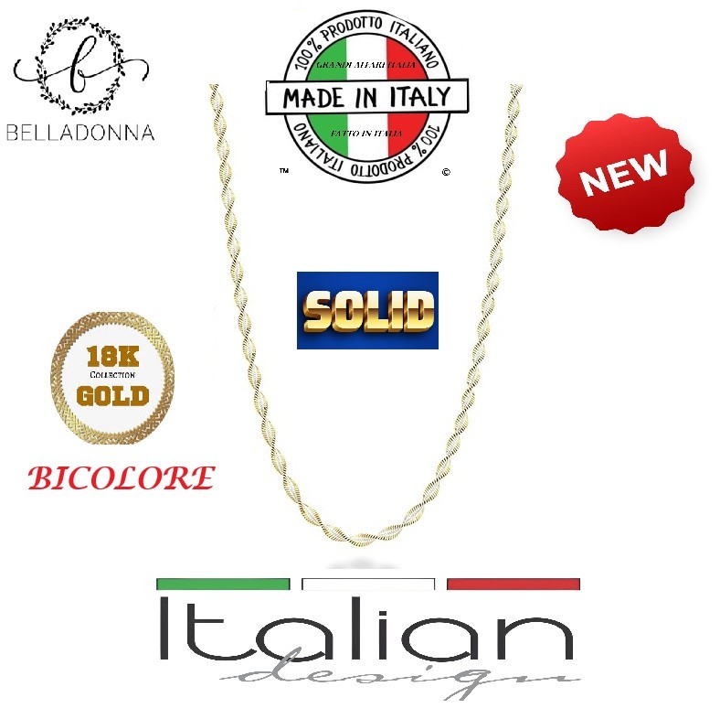 Italian Lusso 18k 925 Silver 2.5mm Two-Tone Contorta Herringbone Necklace 20.0