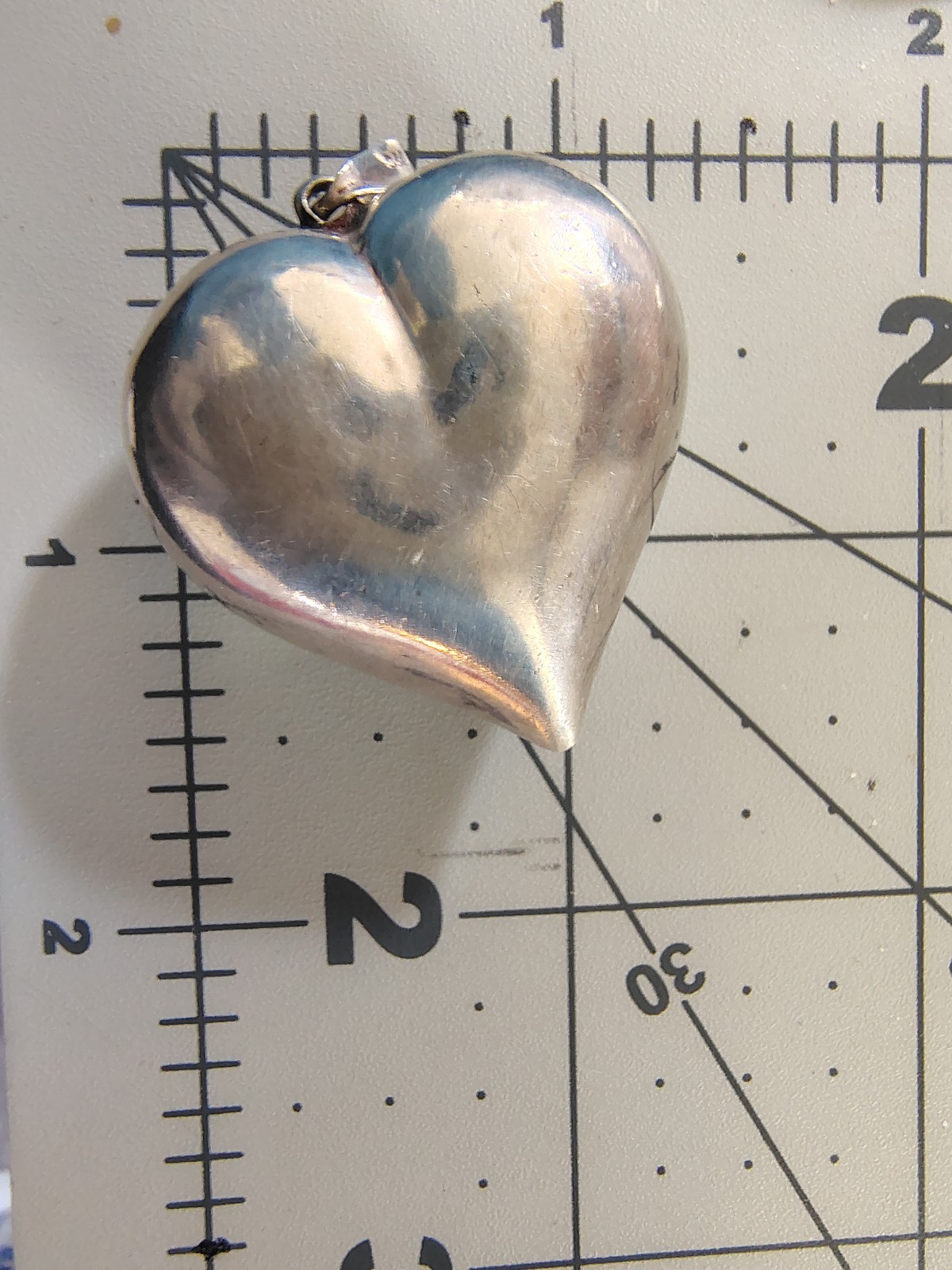 ​Vintage PPC Sterling Silver Puffy Heart Pendant 3D Smooth Ball Bail 7.7g Signed