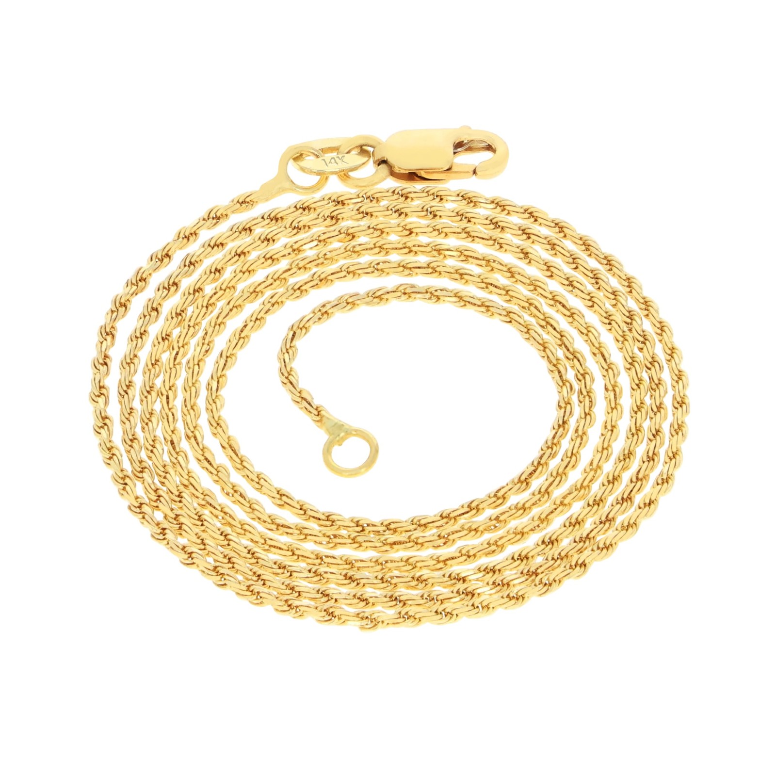 14K Yellow Gold Solid 1mm Diamond Cut Rope Link Chain Pendant Necklace 16″-30″