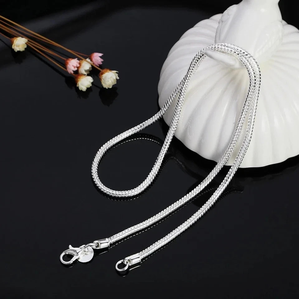 40-75Cm 925 Sterling Silver 1MM/2MM/3MM Solid Snake Chain Necklace for Men Women