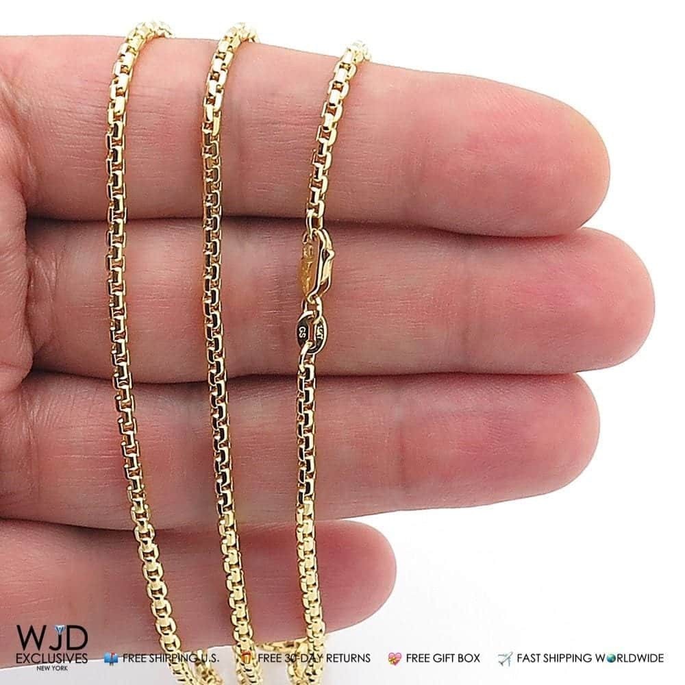 14K Yellow Gold Hollow 2mm Round Box Chain Necklace 18″ 20″ 22″ 24″ 26″