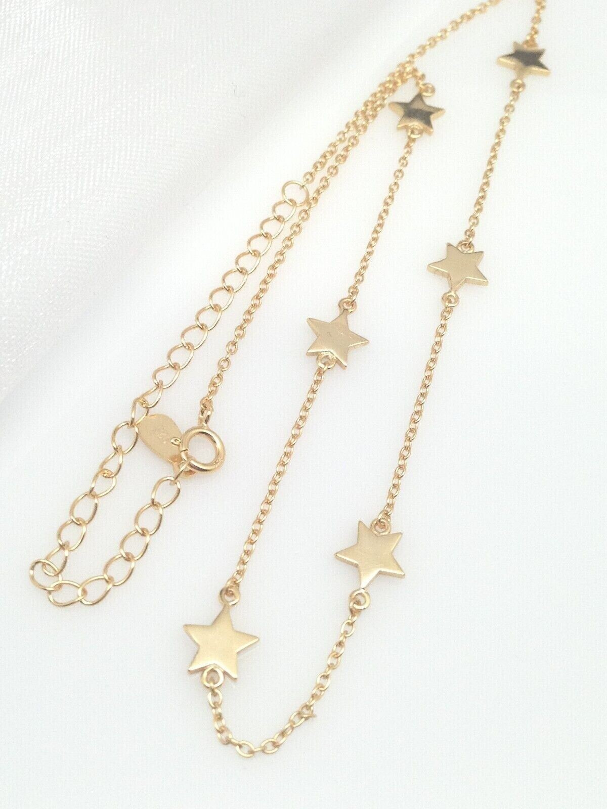 925 Sterling Silver Star Satellite Station Choker Necklace Gold Women 6mm 15.25″