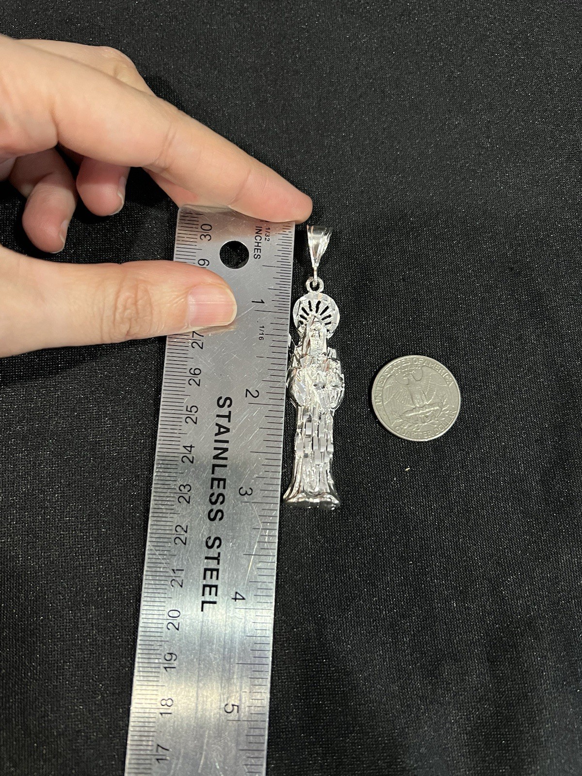 925 Sterling Silver Men Women Big Santa Muerte Grim Reaper Holy Death Pendant