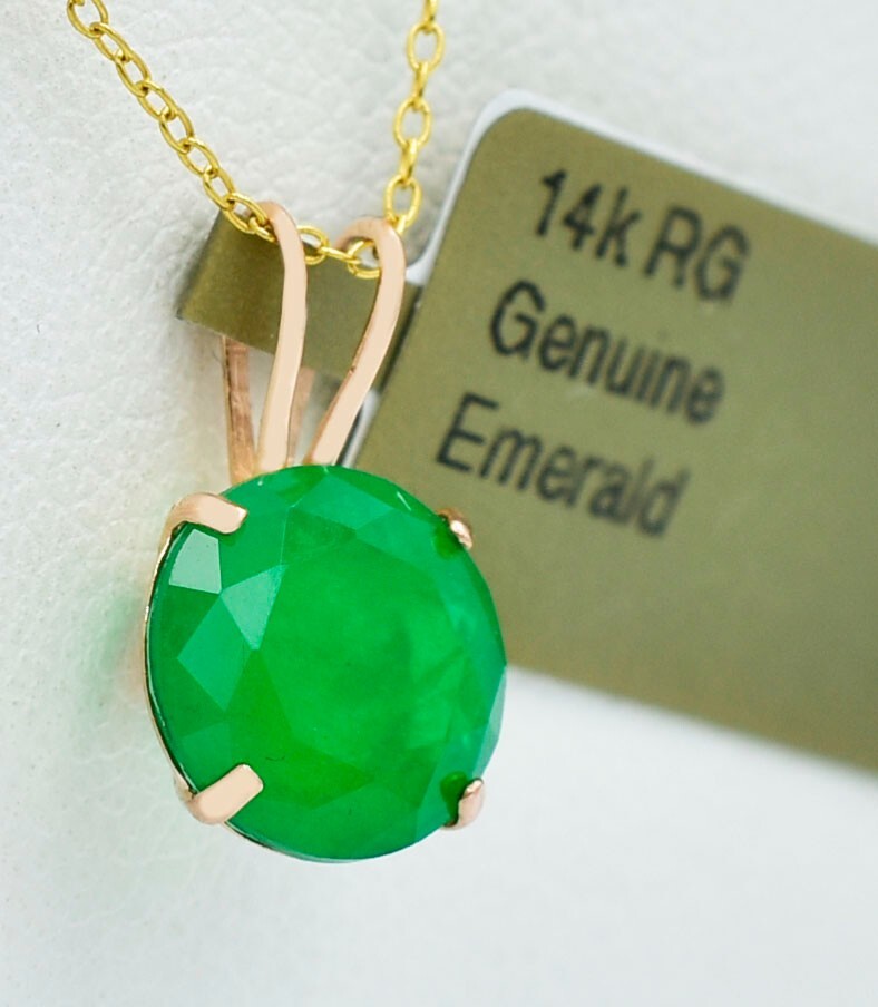 GENUINE 3.75 Cts EMERALD PENDANT 14K ROSE GOLD – Free Appraisal Service – NWT