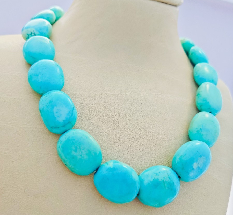 Southwestern 925 Sterling Silver Natural Turquoise Necklace 132g 17.75″ 19 Stone