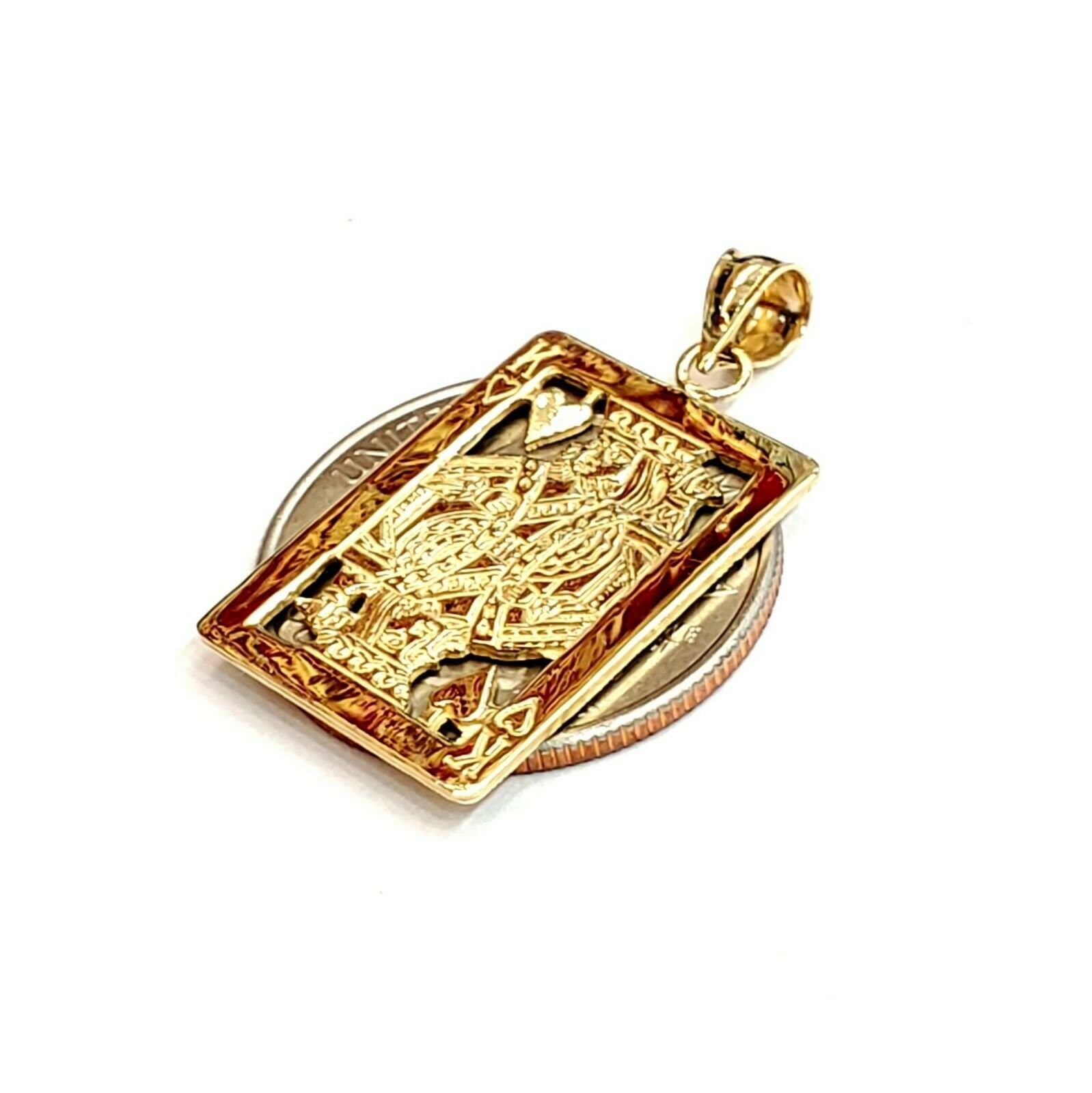 14k yellow Gold king of heart Pendant playing card gambling fine jewelry 3.5g
