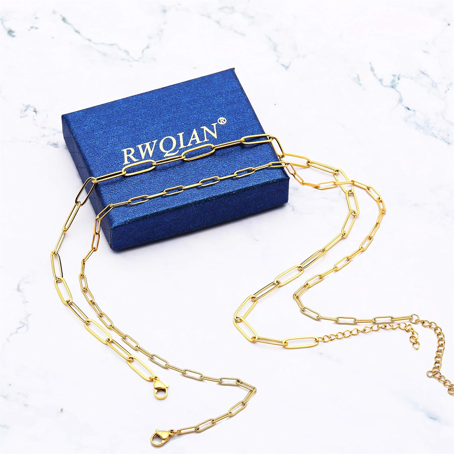 18K Gold Paperclip Chain Link Necklace Dainty Paperclip Link Chain Layered Neckl