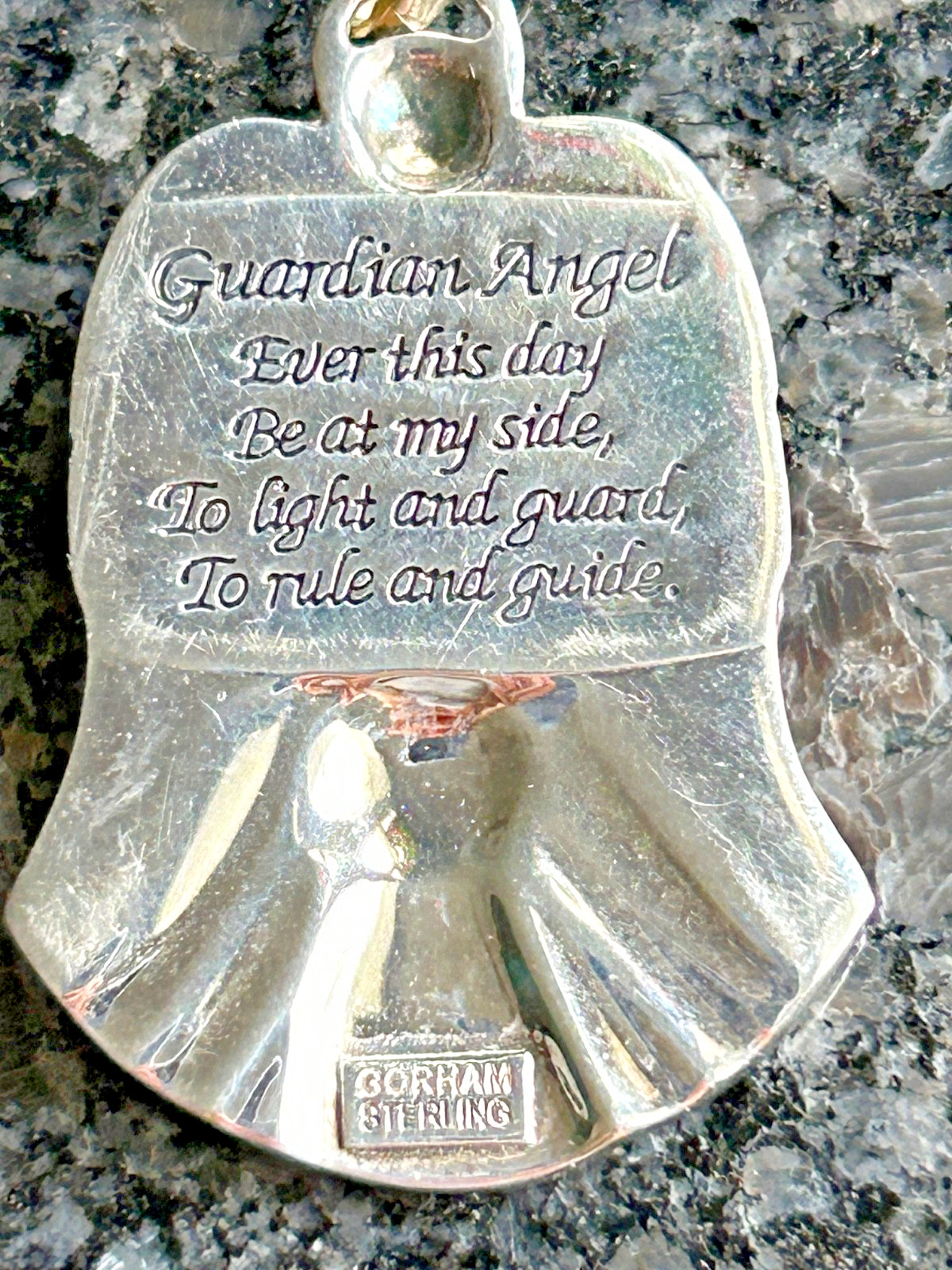 GORHAM STERLING SILVER GUARDIAN ANGEL DIAMOND ACCENT PENDANT NECKLACE 29.75 INCH