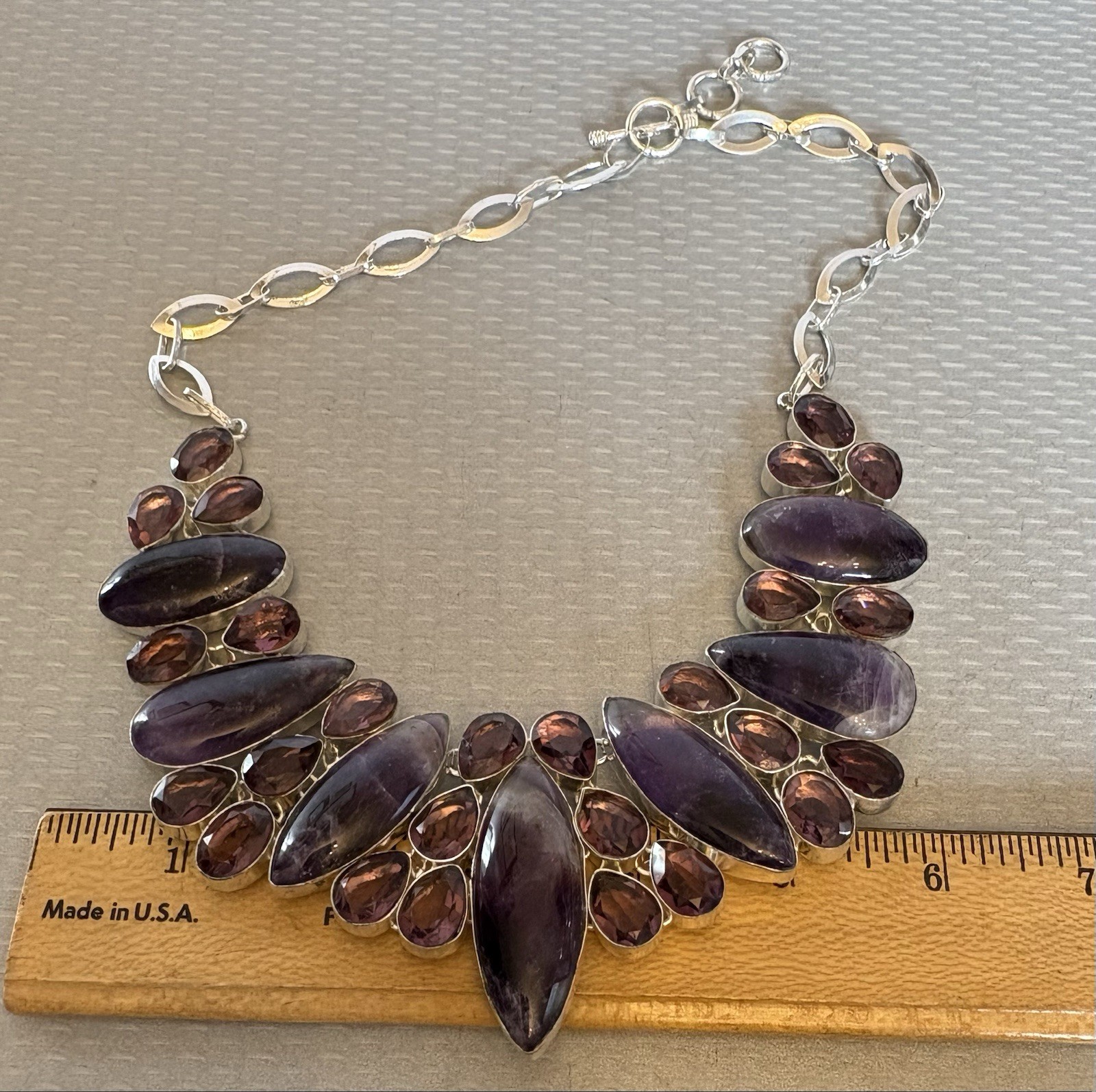 Natural Amethyst Statement Necklace 925 Sterling Silver 200ct Massive Bib Collar