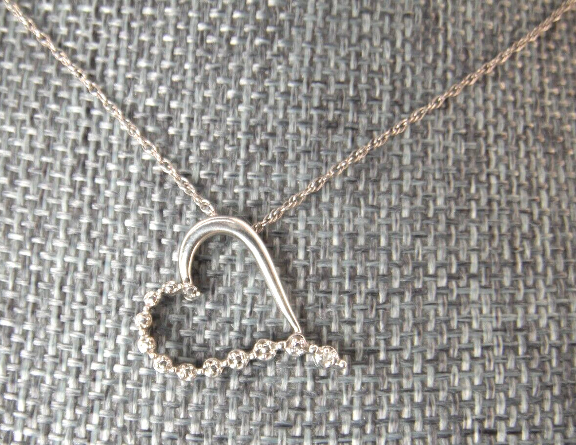 925 Heart 1 Diamond 925 19″ Singapore Chain Spring Ring Clasp 2.32g