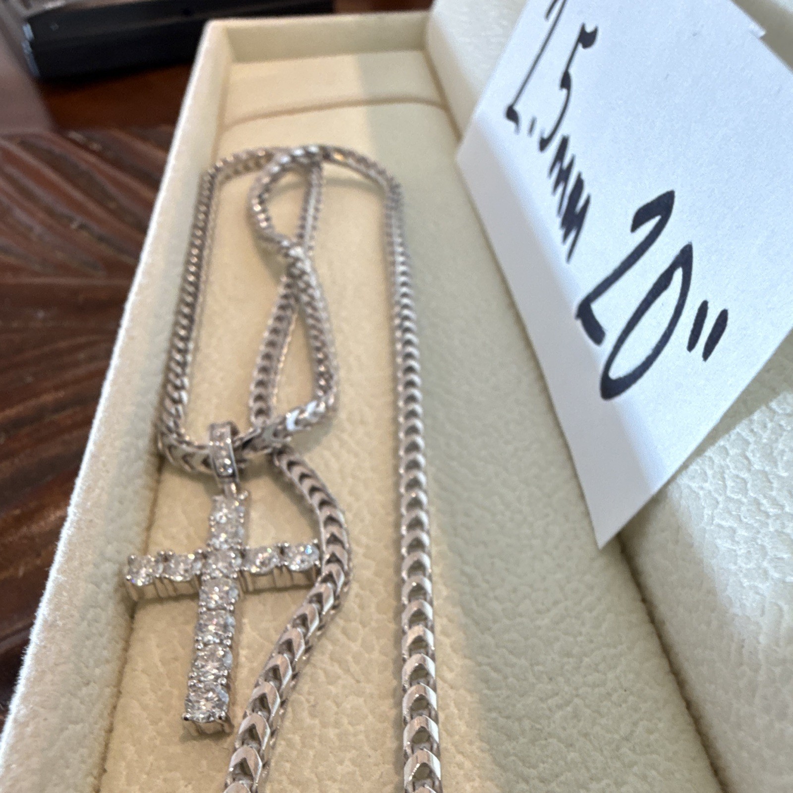 20” 2.5mm Rounded Franco Chain SOLID 925 (17g) w Moissanite Tennis Cross 2.0 CTW