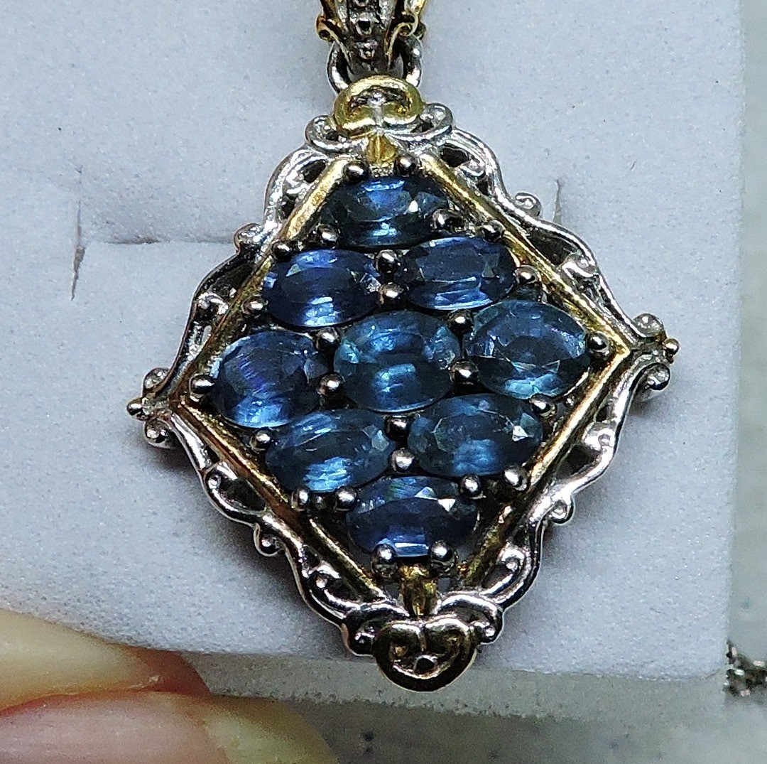 Sapphire Cluster Necklace by Heng Ngai 925 Sterling 2.25 ct 20′ Chain