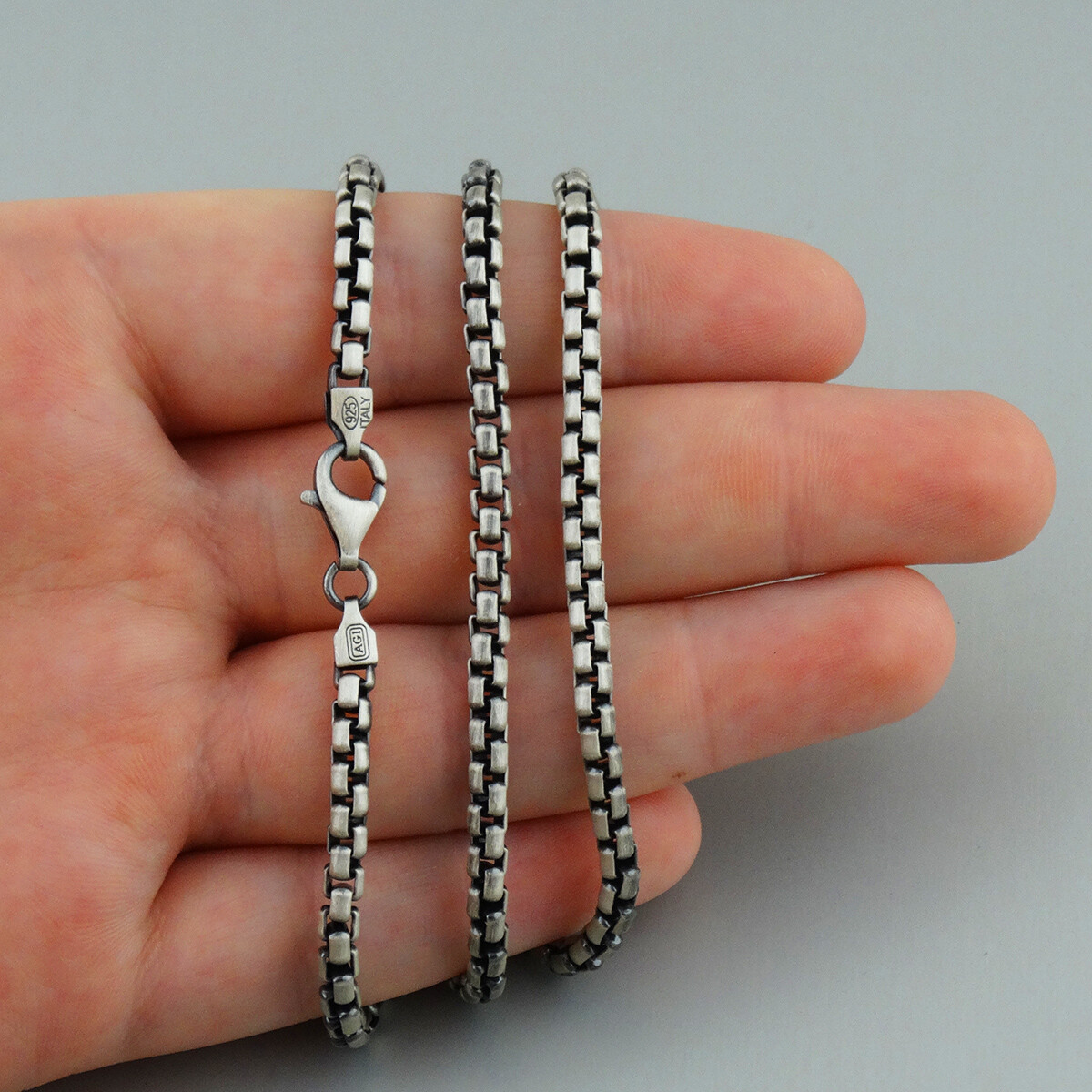 3.5mm Gun Metal Round Box Chain Necklace-925 Sterling Silver 18″ 20″ 22″ 24″ 30″