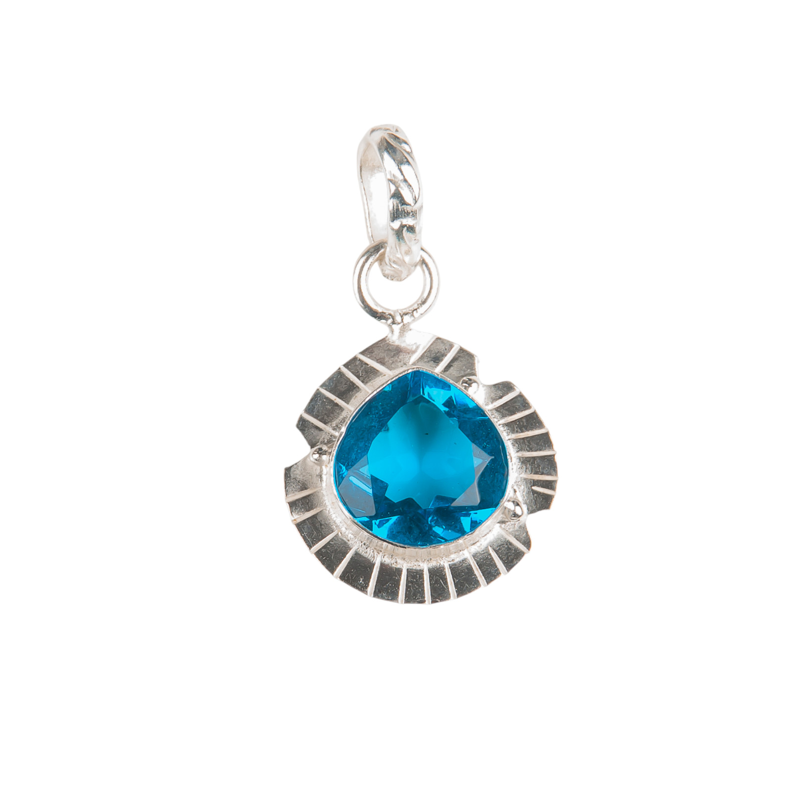 Swiss Blue Topaz Gemstone 925 Solid Silver Chain Pendent 1.15″ Gift For Wife