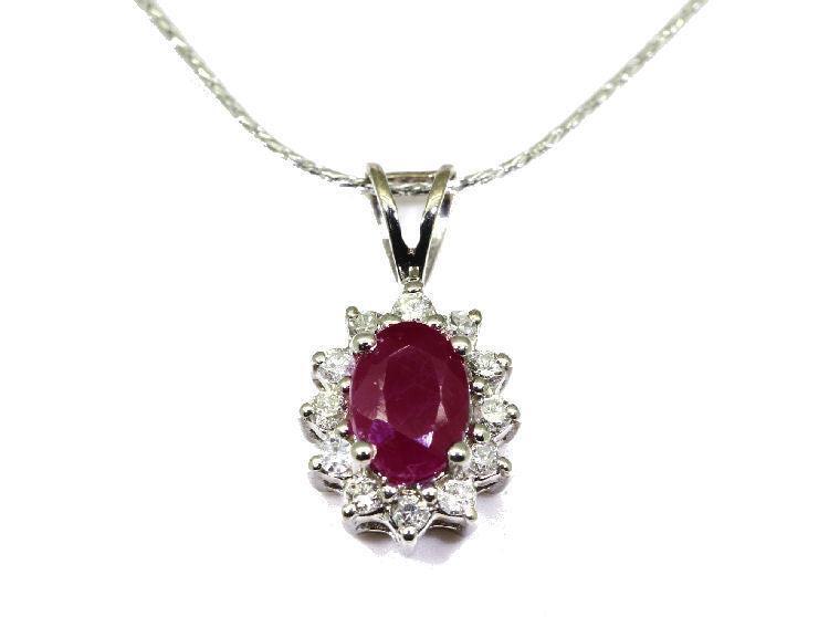 1.14ct Ruby & Diamond Necklace in 18K & 14K White Gold