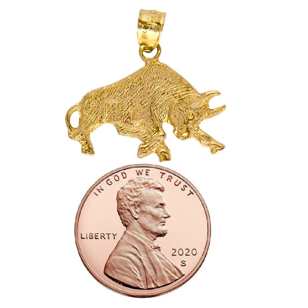 14k Yellow Gold Bull Pendant / Charm, Made in USA