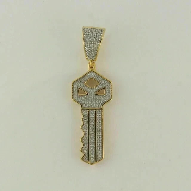 Key Charm Women Pendant 1.22Ct Round Cut White Moissanite 14K Yellow Gold Plated