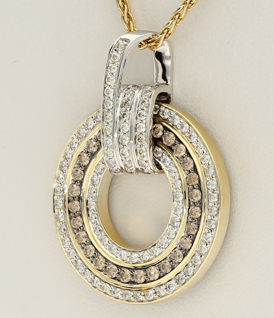 Natural Diamond Concentric Circle Pendant Necklace 1.75CT 14K Gold 18” Chain