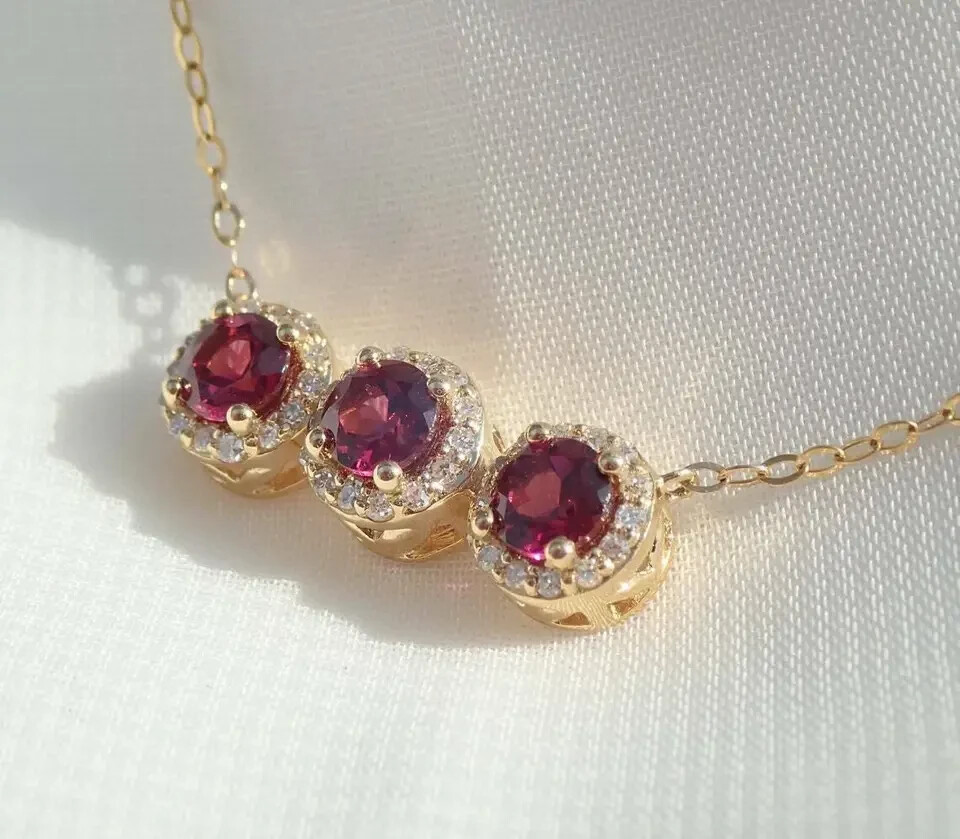 2.70Ct Round Cut Red Ruby Bar Women’s Pendant 14K Yellow Gold Finish Free Chain