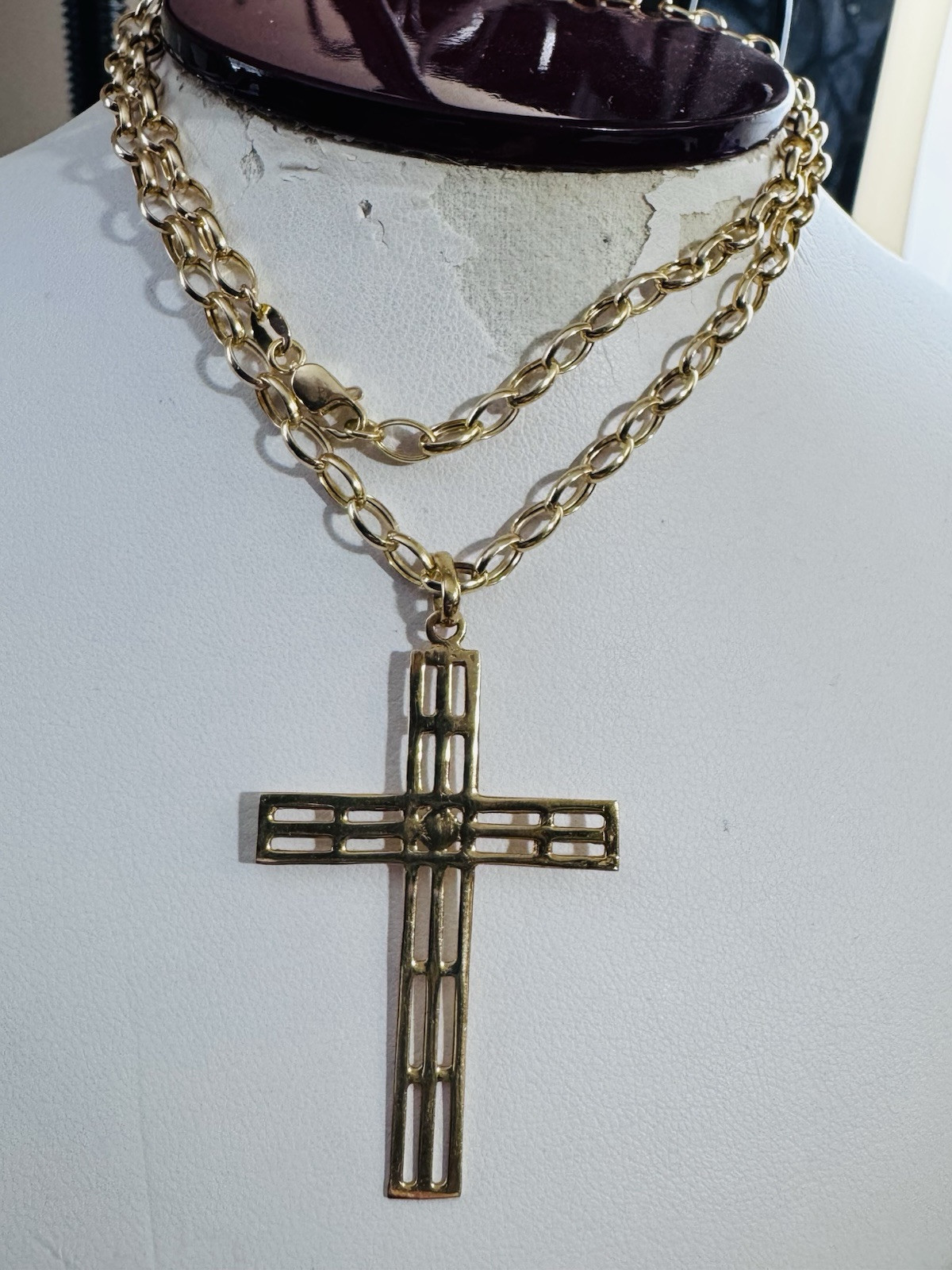 18K 750 Fine Yellow Gold Set Cross Necklace 19.5/20” Long 6.5g 3.8mm WOMENS