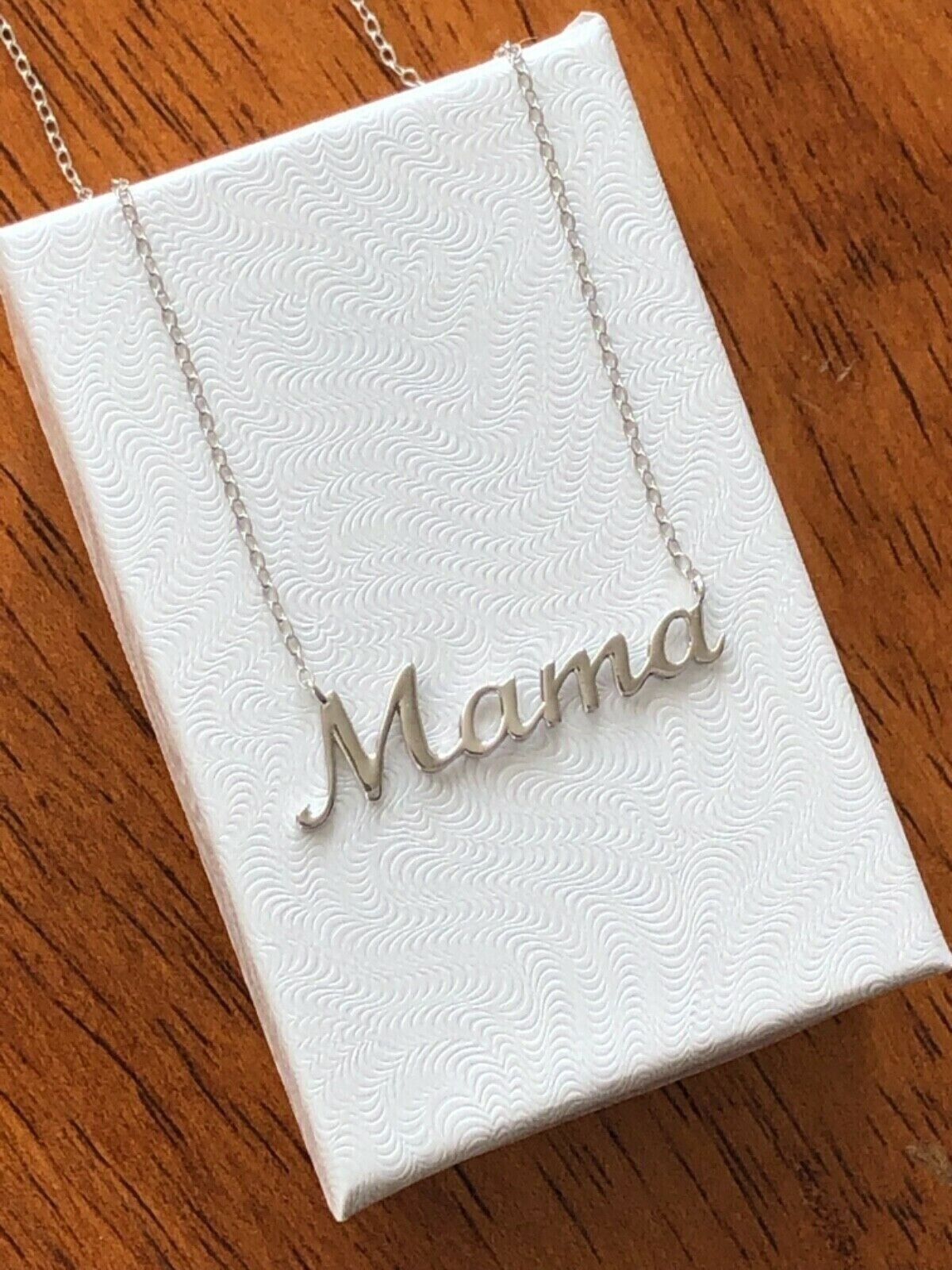 925 Sterling Silver Script Mama Pendant Necklace 31mm(1.22″) 15.25-17.25″