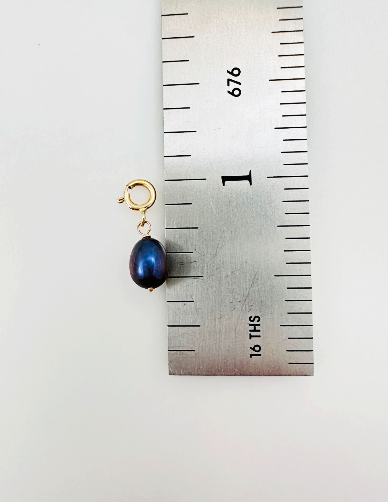 14K Solid Yellow Gold Dangle 6mm Mini Peacock Pearl Charm Pendant w/Spring Clasp