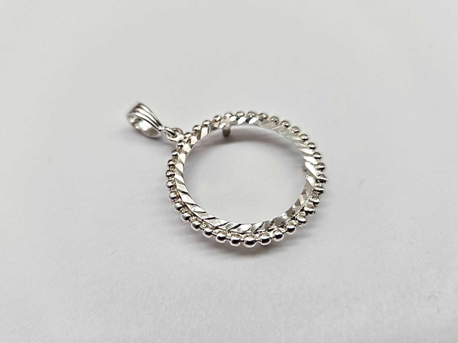 925 Sterling Silver Bead Edge Quarter Coin Bezel Pendant 24mm Prong Back