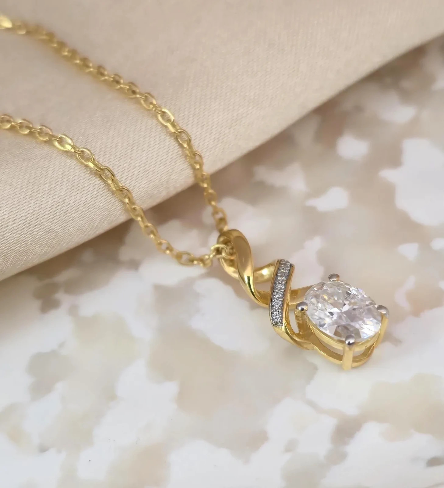 2ct Moissanite Pendant • Twisted 925 Silver Necklace • Oval Cut Stone Pendant