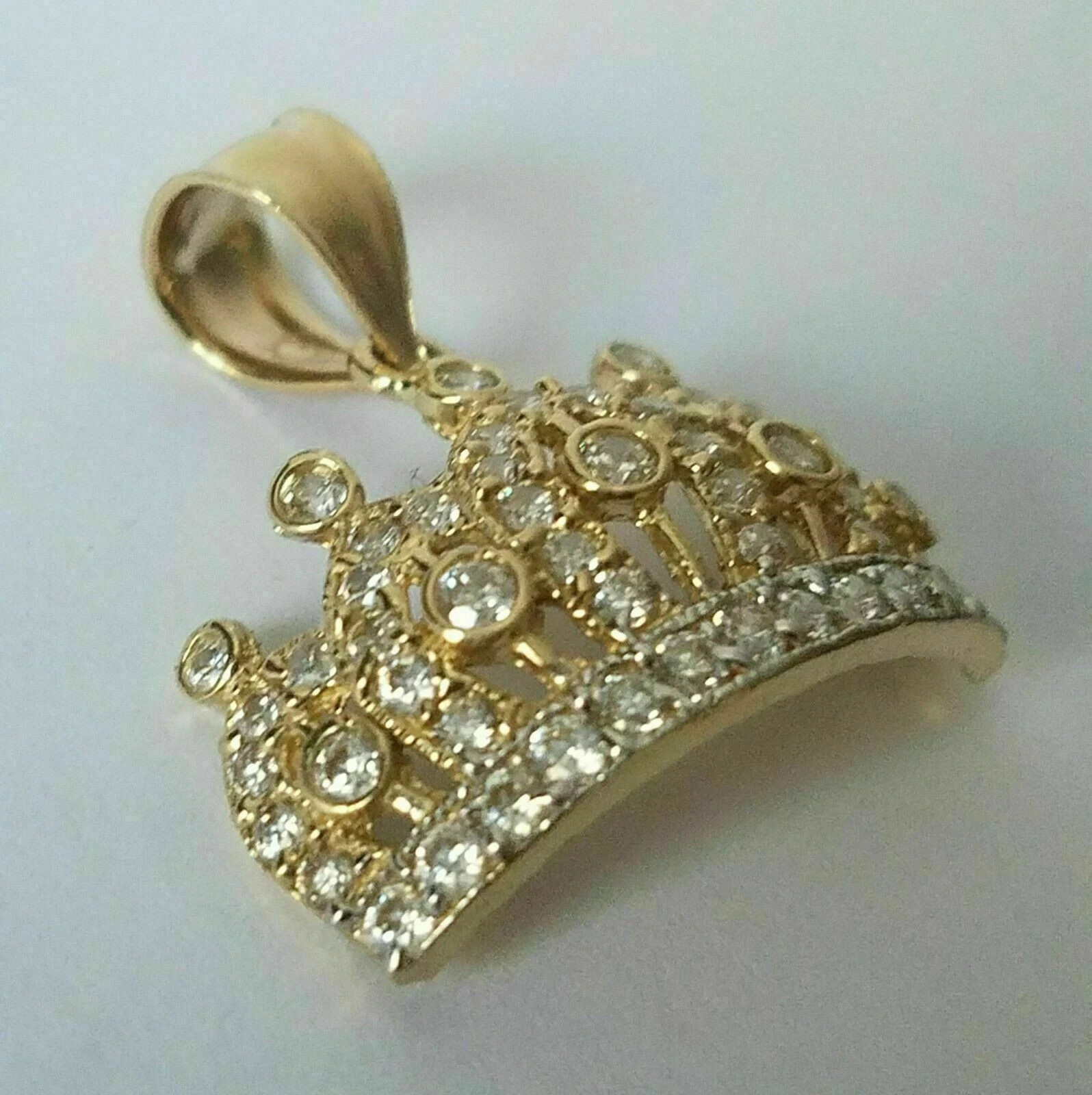 2Ct Round Diamonds Crown Pendant Charm 14K Yellow Gold Finish Free Chain