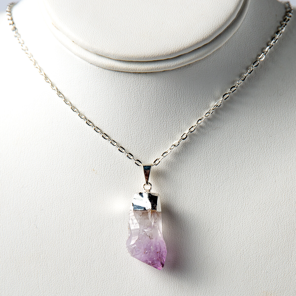 Fashion Purple Rough Amethyst Natural Crystal Point Necklace Pendant and Chain