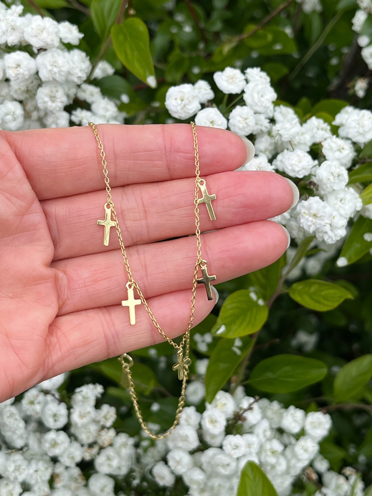 925 Sterling Silver Cross Charm Dangle Choker Necklace Plain Gold 9mm 15.5″ Girl