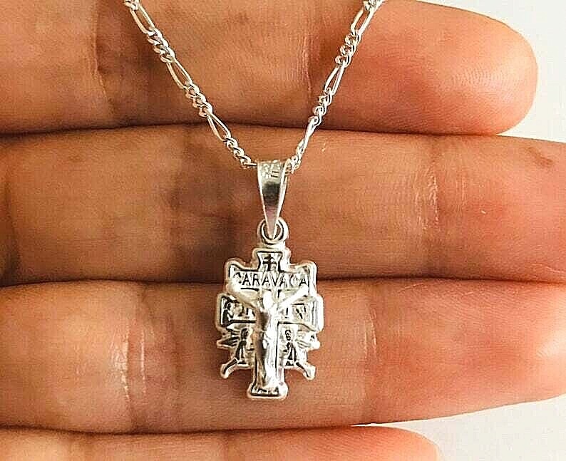 925 Silver Caravaca Cross Necklace 20″ long / Cadena Cruz Caravaca plata- ESN30