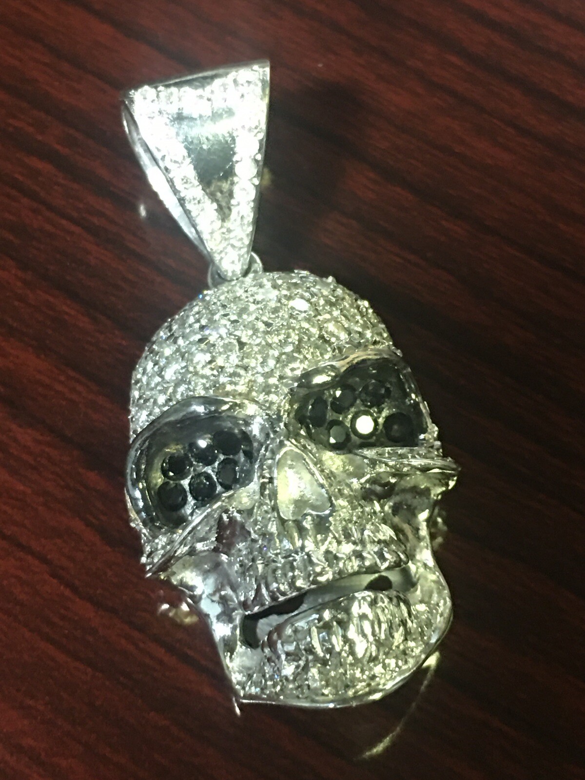 14k White Gold Color Diamond Skull Head Pendant 1.8″ Pave Charm 3.00 CT